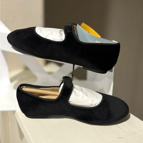 Cat & Jack Addy Black Velvet Ballet Flats Easy On Memory Foam Toddler Size 10 - Picture 2 of 5